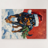 Rottweiler Carrying Christmas Tree Sapling Hat Legpuzzel (Horizontaal)