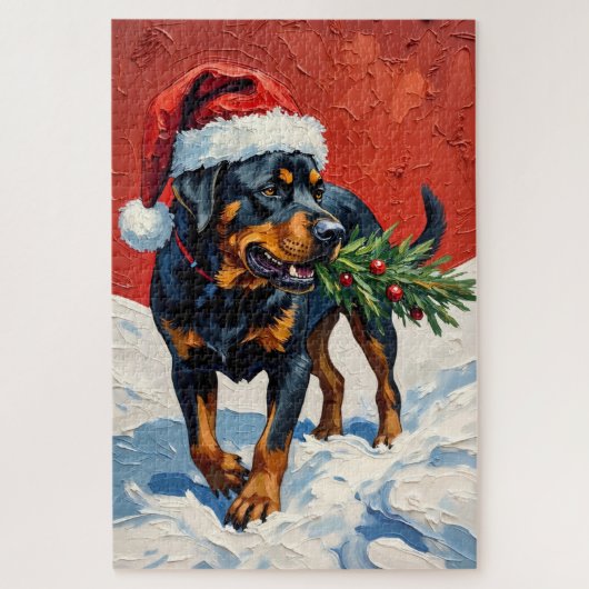 Rottweiler Carrying Christmas Tree Sapling Hat Legpuzzel (Verticaal)