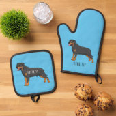 Rottweiler cartoon illustratie ovenwant & pannenlap set (Top down)