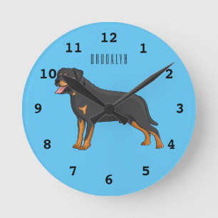 Rottweiler cartoon illustratie ronde klok