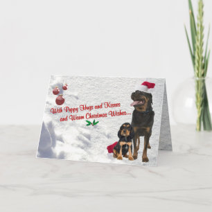 Rottweiler Christmas Snow Scene Wenskaart Feestdagen Kaart