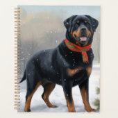 Rottweiler dans la neige à Noël (Devant)