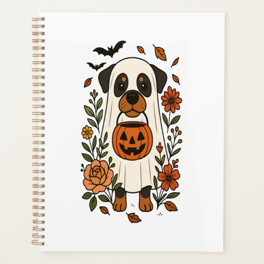 Rottweiler d'Halloween avec des fleurs (Devant)