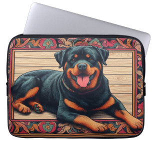 Rottweiler Dog 3D Stijlvolle Kleurrijke Rand Laptop Sleeve