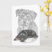 Rottweiler Dog Art Kaart (Gele Bloem)
