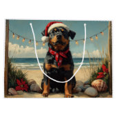 Rottweiler Dog Christmas  Beach Groot Cadeauzakje (Achterkant)