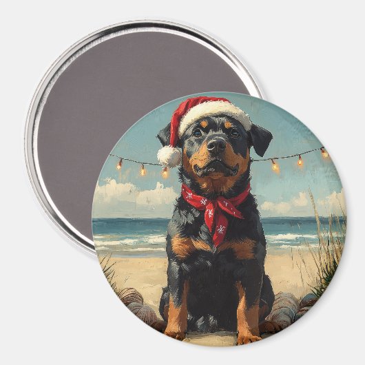 Rottweiler Dog Christmas  Beach Magneet (Voorkant / Achterkant)