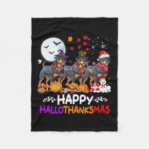 Rottweiler Dog Christmas Happy Hallothankmas Bedan Fleece Deken