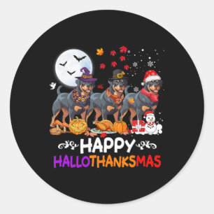 Rottweiler Dog Christmas Happy Hallothankmas Bedan Ronde Sticker
