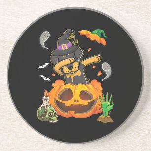 Rottweiler Dog Dabbing Om Pumpkin Egg Happy te ope Zandsteen Onderzetter