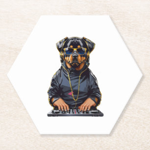 rottweiler Dog DJ met draaitafels en hoofdtelefoon Kartonnen Onderzetters