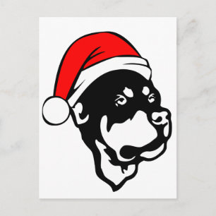 Rottweiler Dog draagt een rode kerstkerstkerstkers Feestdagenkaart