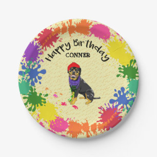 Rottweiler Dog Fun Paint Splash Art Party Papieren Bordje