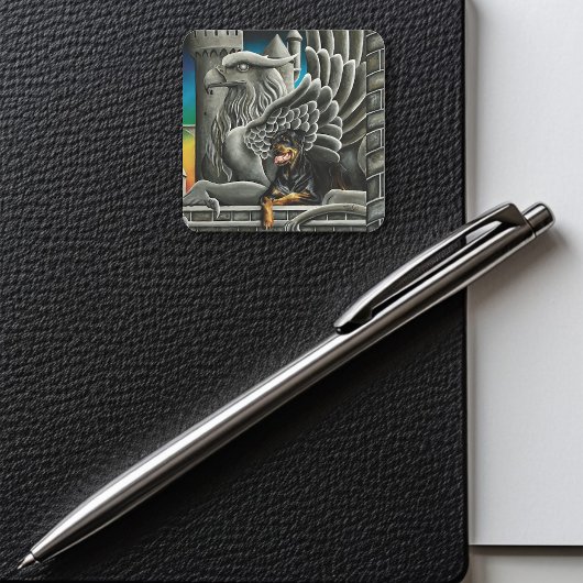 Rottweiler Dog Gargoyle Fantasy Vierkante Sticker