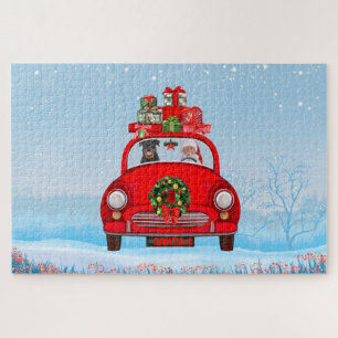 Rottweiler Dog in auto met kerstman Legpuzzel