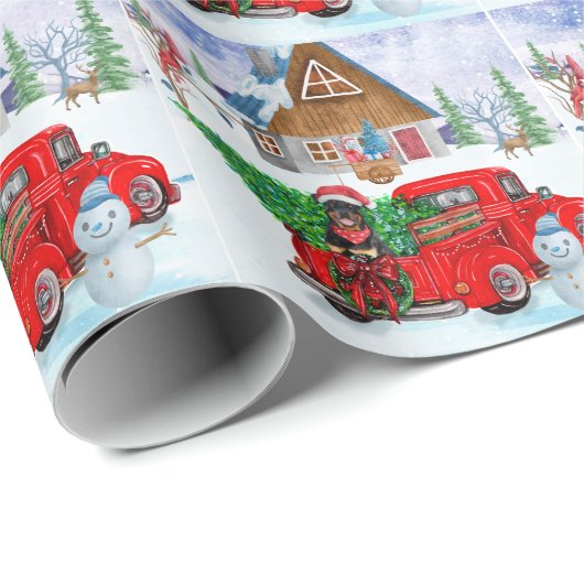 Rottweiler Dog in kerstcadeauwagen Cadeaupapier (Rol Hoek)