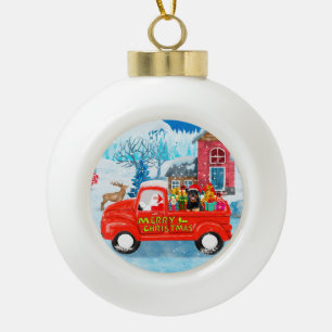 Rottweiler Dog-kerstlevering Vrachtwagen sneeuw Keramische Bal Ornament