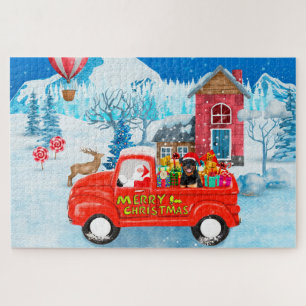 Rottweiler Dog-kerstlevering Vrachtwagen sneeuw Legpuzzel