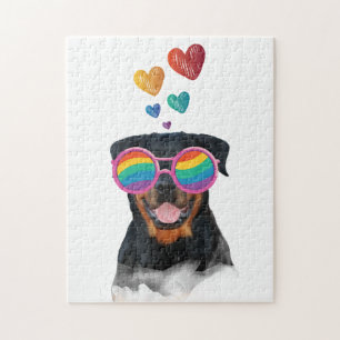 Rottweiler Dog met Hearts Valentijnsdag Legpuzzel