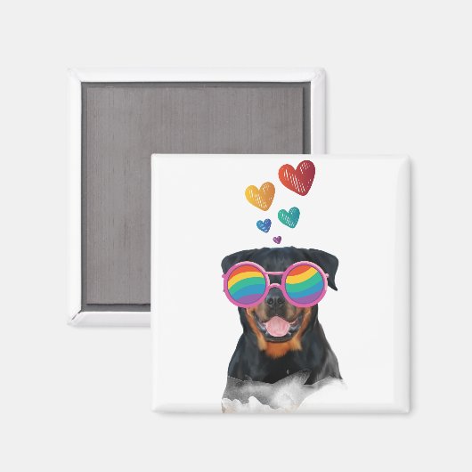 Rottweiler Dog met Hearts Valentijnsdag Magneet (Voorkant / Achterkant)