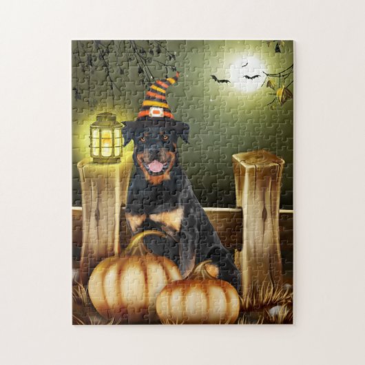Rottweiler Dog met Heks Pet Halloween Legpuzzel (Verticaal)