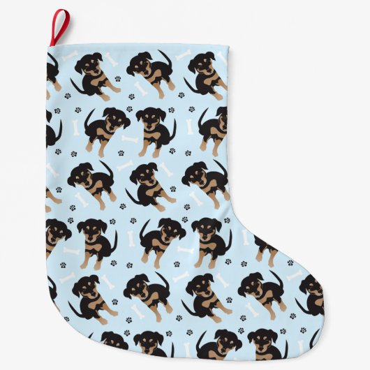 Rottweiler Dog Pattern Blue Grote Kerstsok (Voorkant)