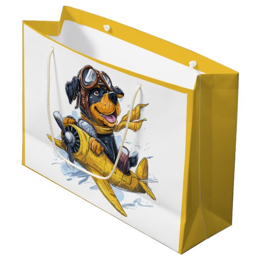 Rottweiler Dog Pilot Vliegtuig Groot Cadeauzakje (Voorkant Gekanteld)