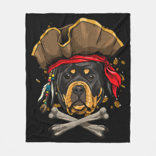 Rottweiler Dog Pirate Jolly Roger Flag Crossbones Fleece Deken