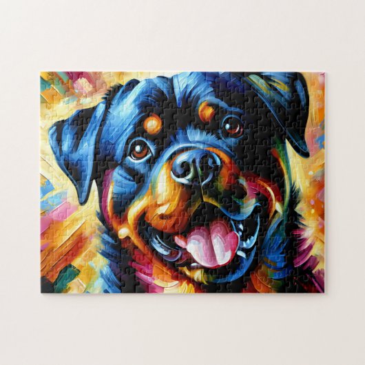 Rottweiler Dog Portrait Acryl Art Print Hond Legpuzzel (Horizontaal)