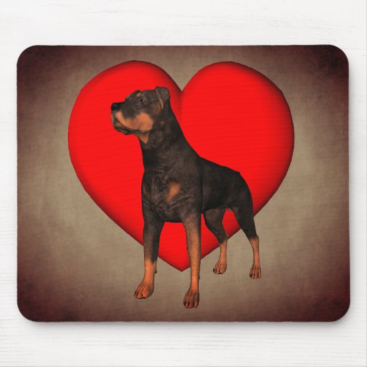 Rottweiler Dog Red Heart Muismat (Voorkant)