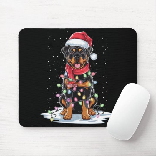 Rottweiler Dog Santa Hat Christmas Tree Light Xmas Muismat (Met muis)