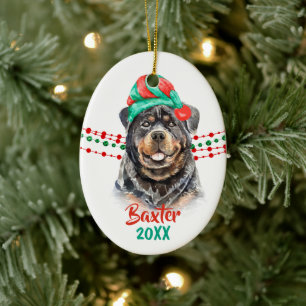 Rottweiler Dog Santa Hat Holiday String Beads Keramisch Ornament