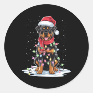 Rottweiler Dog Santa Hat Kerstboom Light Xmas Ronde Sticker