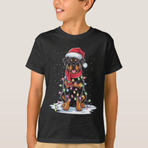 Rottweiler Dog Santa Hat Kerstboom Light Xmas T-shirt