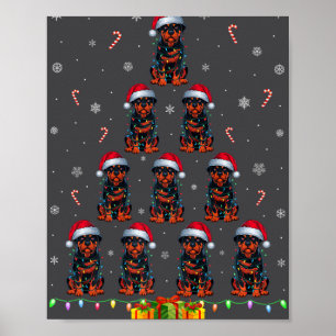 Rottweiler Dog Santa Hat Xmas Light Mannen Vrouwen Poster