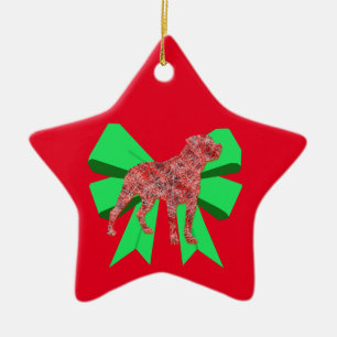 Rottweiler Dog Silhouette Green Bow Kerstmis Keramisch Ornament