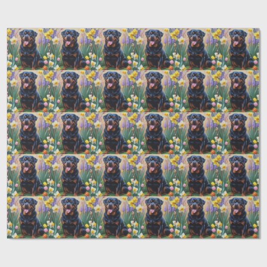 Rottweiler Dog Spring Flowers Painting Cadeaupapier (Vlak)