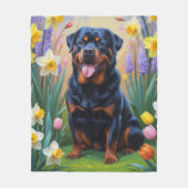 Rottweiler Dog Spring Flowers Painting Fleece Deken (Voorkant)
