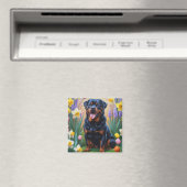 Rottweiler Dog Spring Flowers Painting Magneet (Insitu (Vaatwasser))