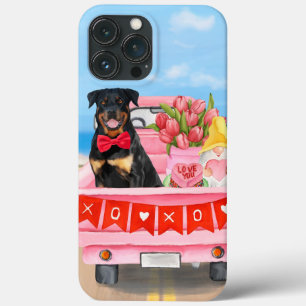 Rottweiler Dog Valentijnsdag Truck Hearts iPhone 13 Pro Max Hoesje