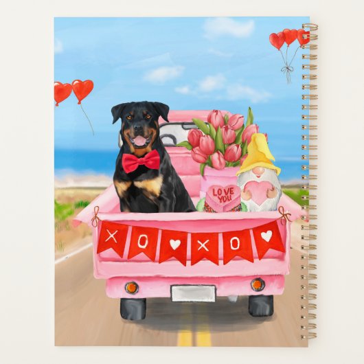 Rottweiler Dog Valentijnsdag Truck Hearts Planner (Achterkant)