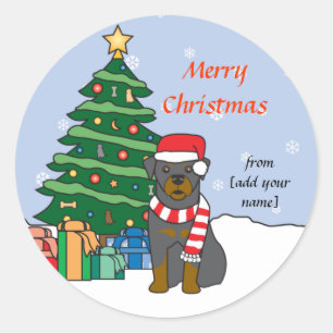 Rottweiler en Kerstboom Ronde Sticker