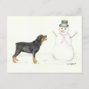 Rottweiler en Snowman Dog Art Briefkaart