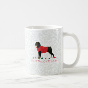 Rottweiler Feliz Naughty Dog-kerstontwerp Koffiemok