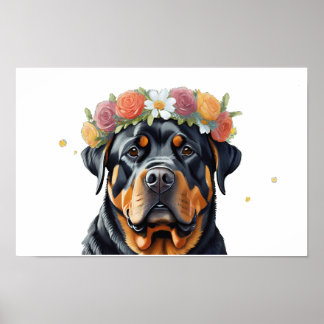 Rottweiler Flower Crown Poster