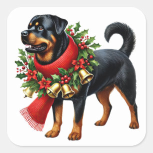 Rottweiler gekleed voor kerst vierkante sticker