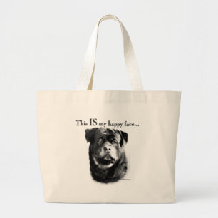 Rottweiler Gelukkig Gezicht Grote Tote Bag