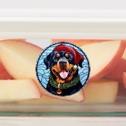 Rottweiler Glas in lood Kerst Labels (Aangebracht)