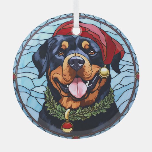 Rottweiler Glas in lood Kerst Ornament (Voorkant)