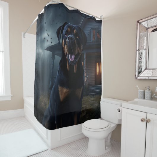 Rottweiler Halloween Engverwekkend Douchegordijn (In situ)